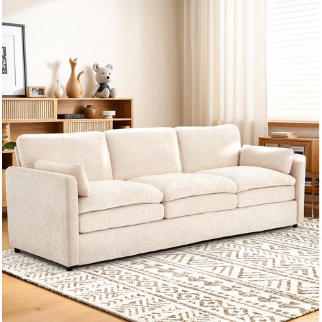 YODOLLA 3 Seater Sofas 226cm Settee Sofa Couches with Double Thick Seat Cushion, Fabric Couches for Living Room, Beige (1/5)