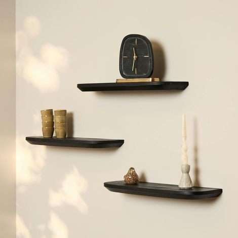 Etagère murale en bois noir 60 cm (lot de 3) ALMA