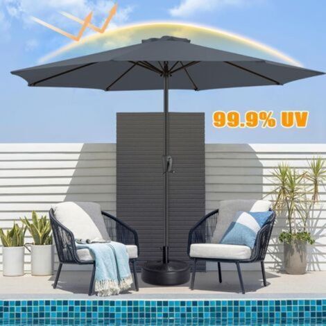 Parasol de rechange pour parasol d'extérieur à 6 baleines, tissu polyester (270 cm, gris)