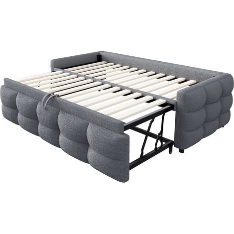 CAIziCanapé-lit extensible 90/180x190 cm gris, teddy velours, sans matelas (1/5)