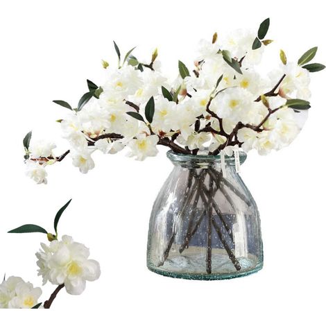 Lot de 5 fleurs artificielles, tiges flexibles avec fil métallique, hortensias et cerisier en soie, décoration maison et jardin (1/5)