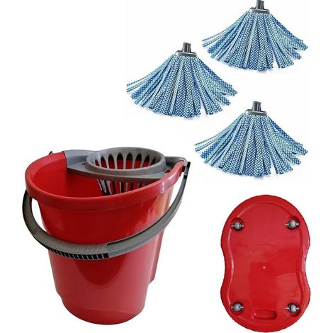 Mocio Secchio Strizzatore 15 Litri Lavapavimenti con 4 Ruote in Plastica Made in Italy, Spostamento Facile Senza Fatica Kit pulizia con 3 Ricambi Moci TNT Attacco Universale (1/5)
