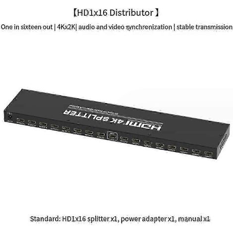 Répartiteur 4K 1 entrée 16 sorties compatible HD, répartiteur de signal vidéo multifonctionnel synchrone multi-écrans, avec prise standard européenne. (1/4)