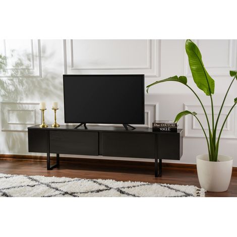 Meuble TV noir 180 x 50 x 30 cm – Aggloméré mélaminé 18 mm – Rangement spacieux pour appareils multimédias – Design moderne (1/10)