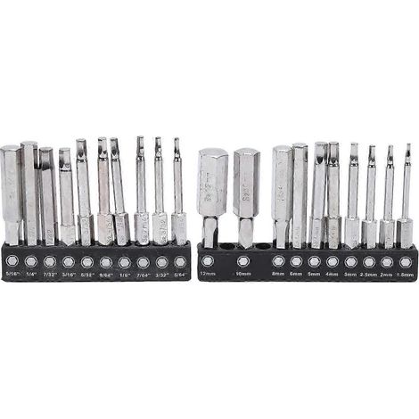20 embouts de tournevis de haute précision à tête hexagonale rotative en acier au chrome-vanadium 60 mm, 2 capuchons inclus (1/4)