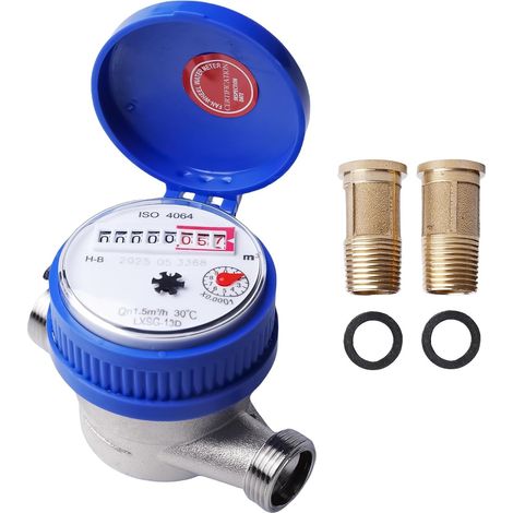 Compteur d'eau de jardin calibré 1/2", avec accessoires de montage et couvercle de protection, 0-40 ℃ 1,5 m³/h, fer + ABS, affichage numérique et horloge à eau pour jardin, maison (1/5)