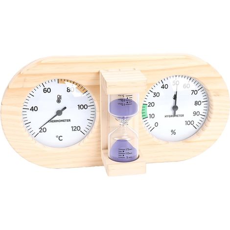 Wooden Thermometer and Hygrometer for Sauna, Glass Dial (1/5)