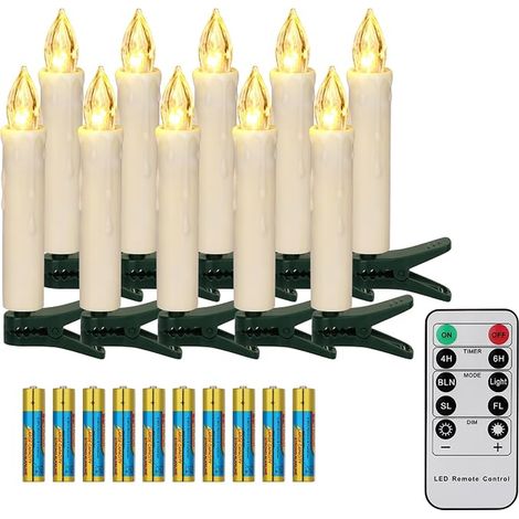 Wireless LED Christmas Tree Candles with Remote Control Timer Flickering Flame, Warm White, Dimmable, Waterproof Indoor Outdoor Decoration (1/5)