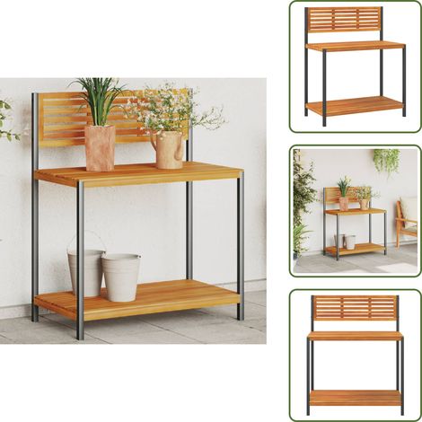 Table de travail de jardin bois d'acacia solide et acier - Table De Jardin - Meuble De Jardin - Table De Travail Extérieur - Support Plante - Bac Jardinerie