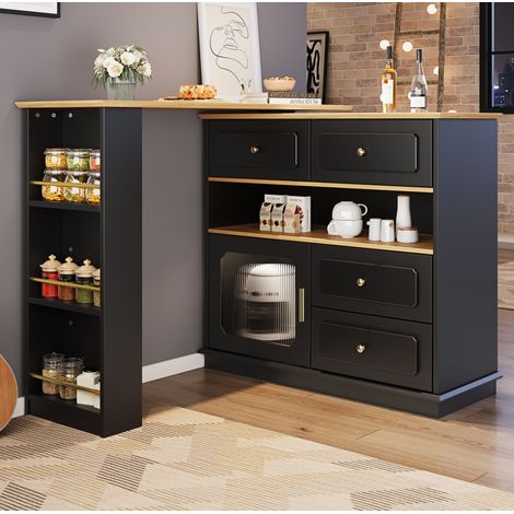 Tavolo bar 125-181 x 39 x 104,5 cm in nero con piano girevole a 360° e ampio spazio contenitore (1/5)