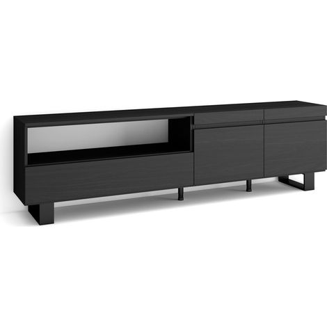 Skraut Home - Mueble TV, Televisión, Muebles de salón, almacenaje, 200x57x35cm, Para TV hasta 80", Diseño industrial, Estilo Moderno, Negro (1/5)