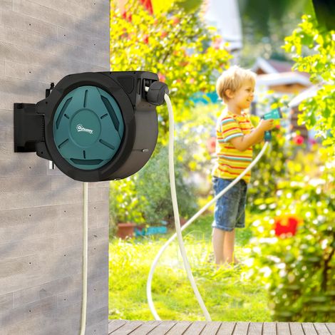Enrouleur Tuyau Arrosage Mural 25 m x Ø 15 mm Dévidoir Automatique de Tuyaux d'Eau Rétractable Automatique vert (1/5)