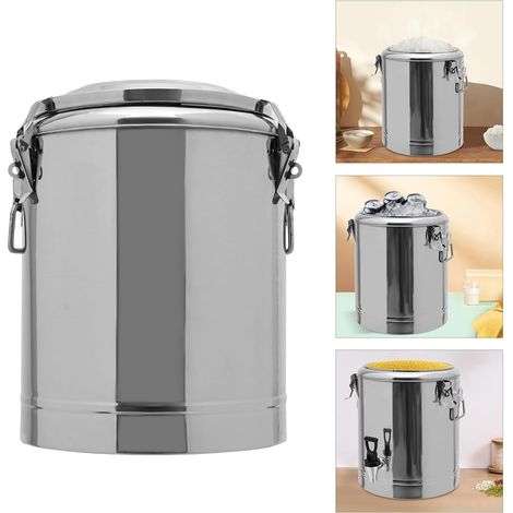 Récipient isotherme de transport 14 l pour aliments et boissons, récipient de transport professionnel en acier inoxydable avec poignées latérales, couvercle avec fermeture à pression (14 l) (1/5)