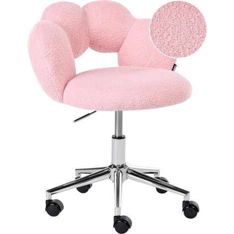 Silla de oficina tapizado de bouclé giratoria altura ajustable sin reposabrazos rosa Whizzy (1/5)