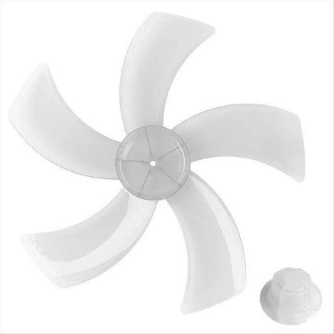 1 Pale de ventilateur, 5 lames, Plastique PP, Cache-écrou inclus, Pour ventilateur sur pied ou table 12 pouces (1/5)