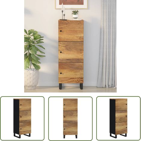 The Living Store Buffet avec 3 portes 40x33x110 cm bois massif manguier et fer - Buffet Industriel - Meuble Rangement - Bois Massif - Manguier - Meubles Salon (1/5)