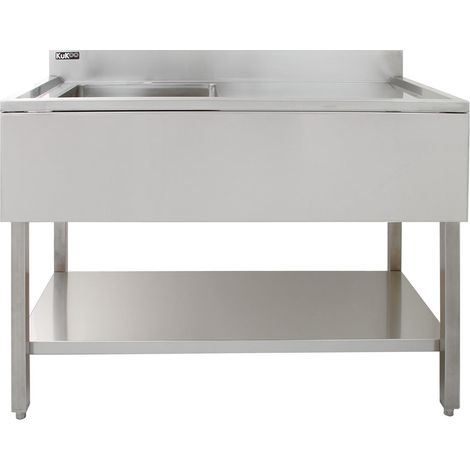 Fregadero de Cocina 1 Seno Acero Inox (90x120x60cm) Escurridor Derecha Lavabo Comercial Profesional Restauración Gastronomía con Pies Ajustables,Protector contra Salpicaduras+Tapón Colador GRATIS (1/5)
