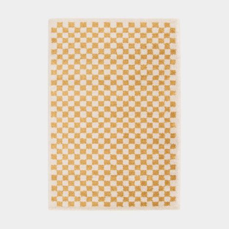 Décoweb – Tapis shaggy damier à poils longs – Jaune rétro – 120 x 170 cm – Épaisseur 30 mm – 100% polypropylène – Entretien facile (1/5)