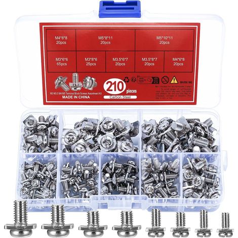 210 Pièces de Terminale, Vis de Bornier M3 M3,5 M4 M5, Têtes Cruciforme et Plates avec Rondelles Carrées pour Bornes de Connexion Amplificateur Électrique (1/5)