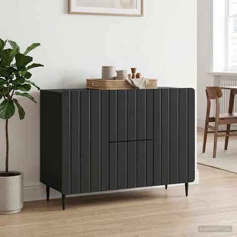 vidaXL Buffet avec tiroir Noir 89 x 34,5 x 62 cm Bois d'ingénierie (1/5)