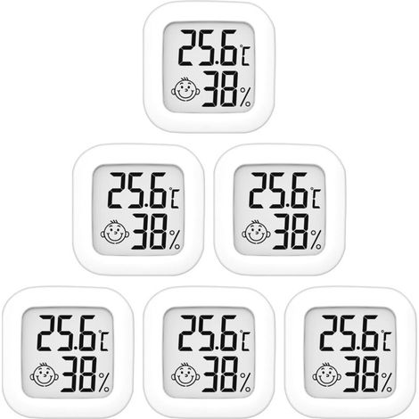Set mit 6 hochpräzisen Thermometern und Hygrometern für den Innenbereich – 10 °C bis 70 °C – Für Babyzimmer, Wohnzimmer, Büro, Gewächshaus – Crezuo