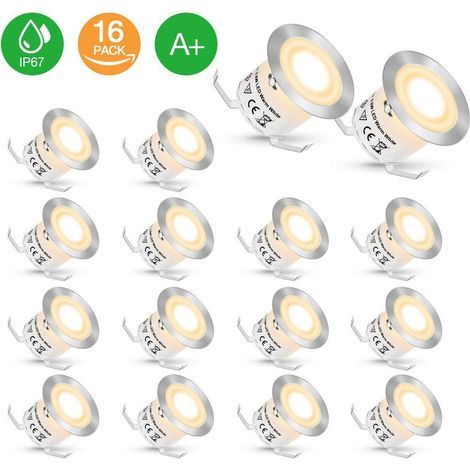 Lot de 16 spots LED encastrables étanches IP67 – Lumière blanc chaud 2700K – Pour terrasse bois et contremarches d'escalier – 0,6W DC12V (1/5)
