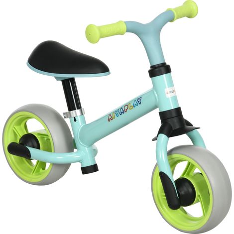 Vélo d’équilibre pour enfants de 18 à 48 mois avec siège réglable en hauteur 66,5 x 34 x 47 cm vert et turquoise