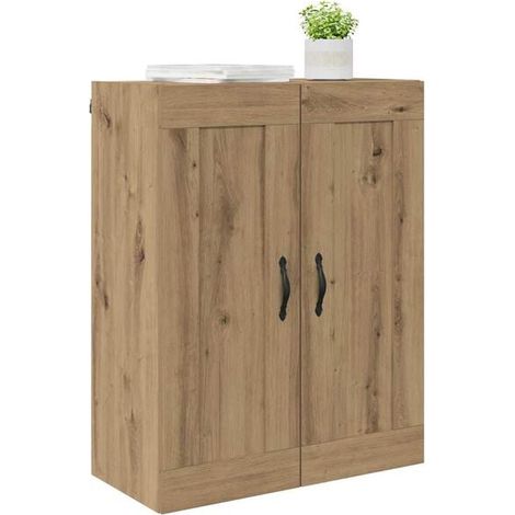 Étagère Murale en Chêne Massif avec Crochets, Meuble de Rangement Suspendu 69,5 x 34 x 90 cm, Décoration Rustique pour Entrée, Salon ou Cuisine (1/5)