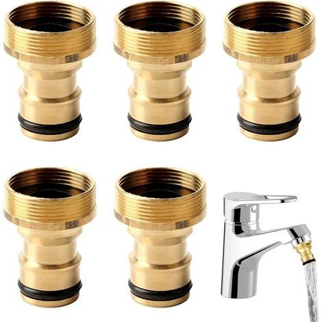 Set de 5 adaptateurs de robinet, raccord de tuyau 1/2 pouce et 3/4 pouce, adaptateur de connexion d'eau en laiton 2 en 1, connecteurs de tuyau. (1/5)