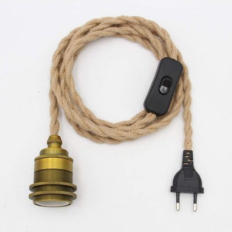 Vintage Hemp Rope Pendant Lamp Kit with Switch Plug DIY Single Head Hanging Light Cable Rope E27 Socket Textile Cord Decor Lighting for Bedroom Living Room Kitchen (Bronze) (1/4)