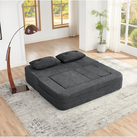 Sofá cama modular 2 plazas (199.0x194.0x39.0 cm), con sillón plegable y bolsillos laterales, tela gris oscuro (1/5)