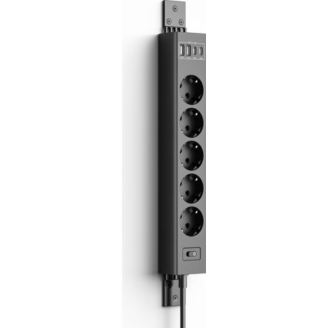 Multiprise Murale avec Interrupteur, 360° Montage Murale 2m, Multiprise 5 Prises avec Port USB Charge Rapide, parafoudre et surtension, Rallonge Electrique pour Cuisine Bureau (1/5)