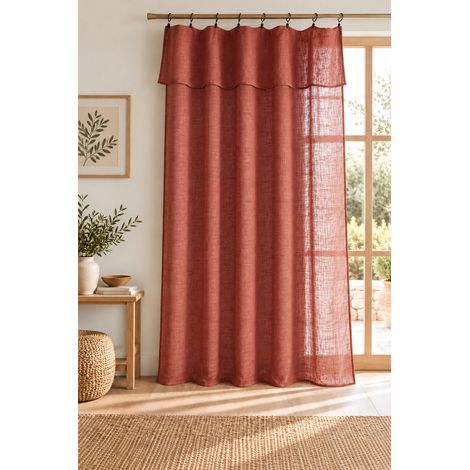 Rideau ajustable + 8 anneaux pince 140 x 270 cm Polyester effet lin NIA Terracotta (1/4)