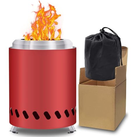 Réchaud de camping portable avec support - idéal pour le camping, fonctionne au bois, etc. - 1 pièce, rouge, 14 × 14 × 20 cm (1/5)