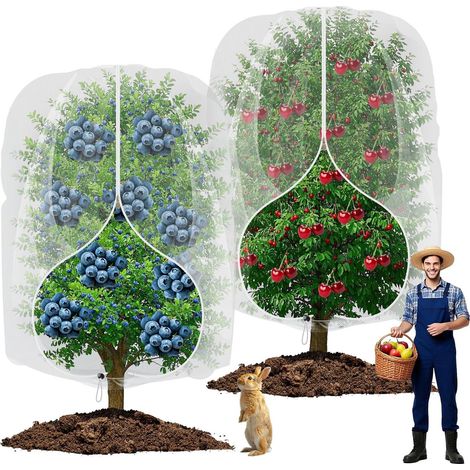 Paquet de 2 filets de protection 8x10 pieds pour arbres fruitiers - Anti-oiseaux et insectes avec fermeture éclair et cordon - Couverture végétale et buissons (1/5)