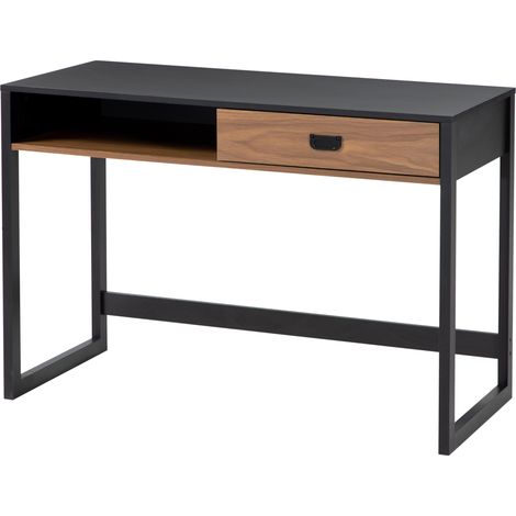 Industrieller Schreibtisch mit Schublade für Schlafzimmer und Büro, 110 x 50 x 76 cm, Walnuss und Schwarz