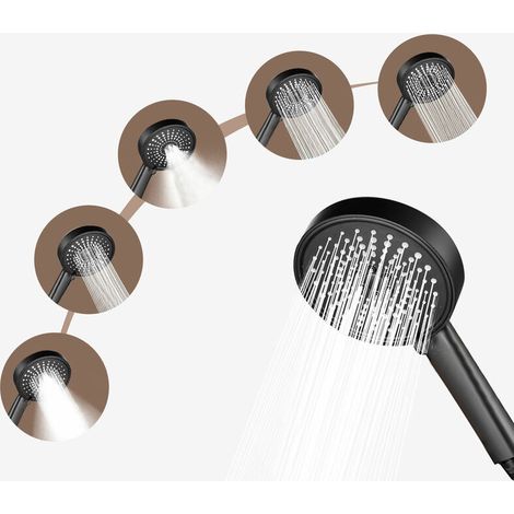 Lntyq Duschkopf Hochdruck-Handbrause, wassersparend, 5 Modi, enthält keinen Wasserschlauch, schwarz (1/5)