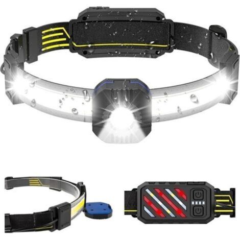 Wiederaufladbare LED-Stirnlampe, 230° Abstrahlwinkel, 500 Lumen, 10 Leuchtmodi, 1200 mAh Akku, 90° verstellbarer Abstrahlwinkel, IPX4 wasserdicht, Stirnlampe zum Laufen und Radfahren