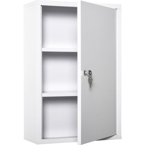 Armoire pharmacie métallique blanche verrouillable 40x18x60cm, 3 étagères stockage médicament