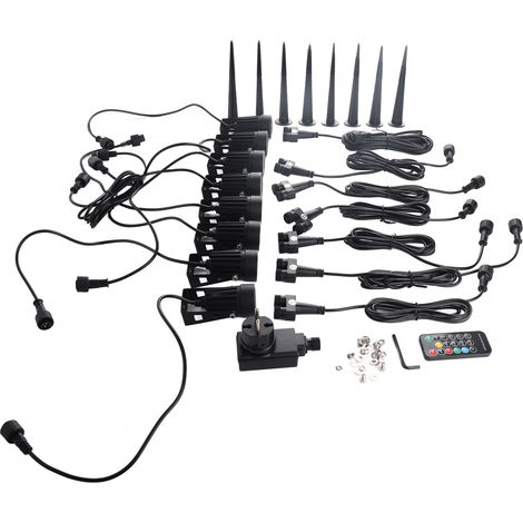 Lot de 8 lampes LED de jardin avec télécommande, projecteur RGB à changement de couleur automatique, à insérer dans le sol pour une utilisation extérieure (prise UE 220 V). (1/5)