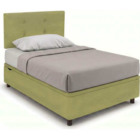 Letto Singolo Contenitore Imbottito 80x190 cm Microfibra Tè Verde BoxMax Testata Button (1/5)