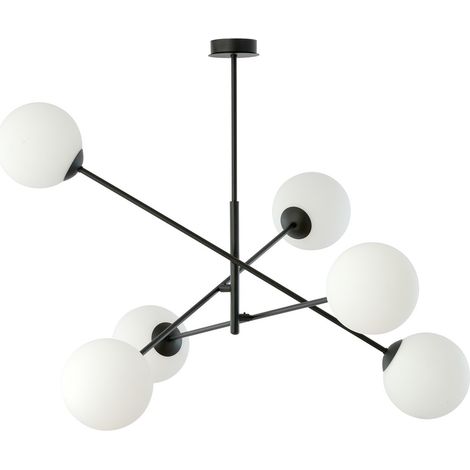 Suspension Emibig Linear 6 noir/opale verre 6xE14 102cm (1/5)