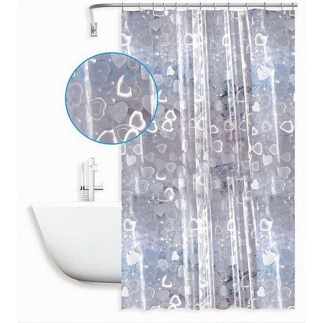 Trade Shop - WASSERDICHTER DUSCHVORHANG FÜR DIE BADEWANNE, 12 HAKEN, 2D-HERZEN-EFFEKT, 180 X 200 CM, 59809 -