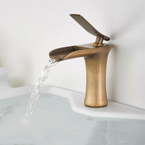Weißer Chrom-Waschtischhahn, Aufsatzarmatur mit Wasserfallfunktion, Einhebel-Waschtischarmatur, Warm- und Kaltwasserhahn (1/5)