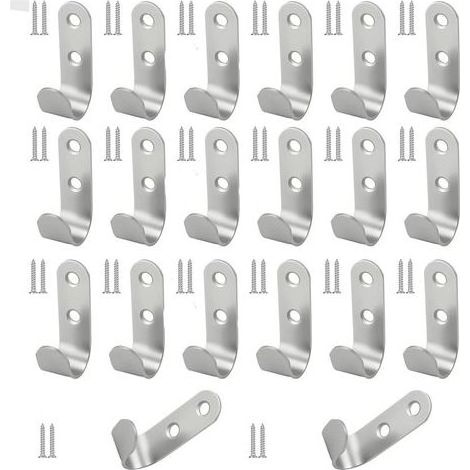 20 Pièces Crochets à 2 Trous en Acier Inoxydable J avec Vis, 45x15 mm Crochets Métalliques Étanches pour Bâche, Argent Lourds Crochet pour Bache pour Remorque, pour Garage, Camping, Jardin (1/4)