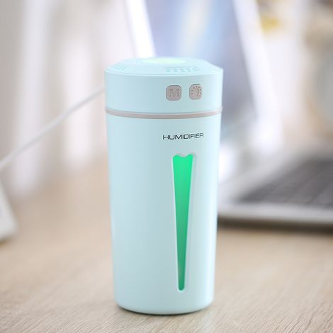 Becherförmiger USB-Luftbefeuchter mit mehrfarbiger LED-Beleuchtung für Büro, Auto und Zuhause (Blau) (1/5)