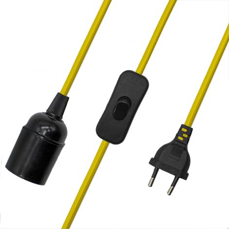 Cable alimentacion trenzado portalampara E27 interruptor 1.5 M Amarillo (1/5)