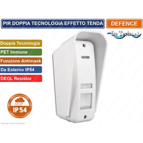 PIR SENSORE RIVELATORE DOPPIA TECNOLOGIA DA ESTERNO EFFETTO A TENDA ANTIMASK PET IMMUNE IP54 DEFENCE
