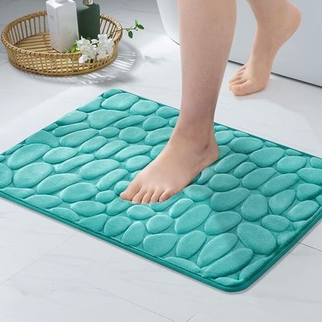 Tapis de bain 40 x 60 cm, couleur turquoise, avec sous-couche absorbante, idéal pour le salon, la salle de bain et le confort de la maison. (1/5)