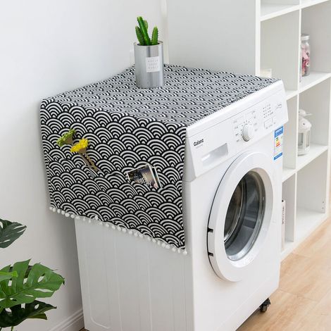 Housse anti-poussière multifonctionnelle pour lave-linge et réfrigérateur, motif géométrique style nordique (bleu marine - 70 x 170 cm)-AquaForge (1/4)